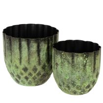 Artikel Vintage metalen bloempot, groen, Ø14/12 cm, set van 2