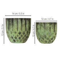 Artikel Vintage metalen bloempot, groen, Ø14/12 cm, set van 2