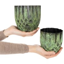 Artikel Vintage metalen bloempot, groen, Ø14/12 cm, set van 2