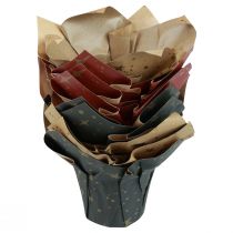 Artikel Plantenbak papier sterren rood/antraciet/naturel Ø12cm H12cm 9st