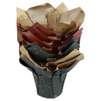 Artikel Plantenbak papier sterren rood/antraciet/naturel Ø9,5cm H10cm 9st