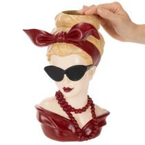 Artikel Vaas in de vorm van een vrouwenhoofd met zonnebril en parelketting, 30 cm