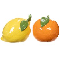Artikel Citrusvaas, sinaasappel en citroen, als extravagant woonaccessoire, zomerdecoratie, 10 cm, 2 stuks