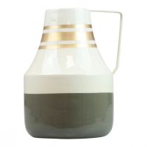 Artikel Vintage metalen vaas met handvat, decoratieve kan, shabby chic, Ø17cm H23cm, crème/grijs/goud
