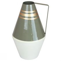 Vaas metalen handvat grijs/crème/goud vintage Ø19cm H31cm