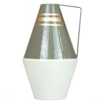 Artikel Nostalgische metalen vaas met handvat in vintage look - Crème/Grijs/Goud Ø19cm H31cm