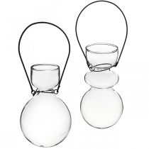 Mini glazen vazen voor ophangbeugel bol H11/11.5cm set van 2