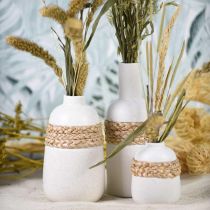 Bloemenvaas wit keramiek en zeegras vaas zomerdecoratie H17.5cm