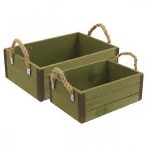 Artikel Vintage bloembak houten plantenbak groen L24/30cm set van 2