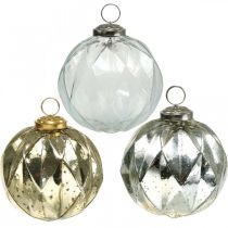 Vintage kerstballen glas met patroon Ø10.5cm 3st