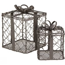 Artikel Vintage draadmand cadeau metaalgrijs 10,5/7,5cm set van 2 stuks
