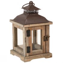Artikel Vintage lantaarn donkerbruine houten lantaarn 15×15cm H26cm