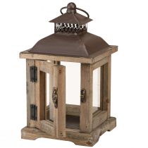 Artikel Vintage lantaarn donkerbruine houten lantaarn 15×15cm H26cm