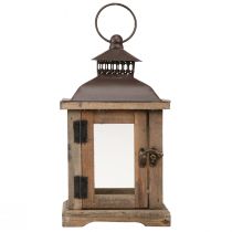 Artikel Vintage lantaarn donkerbruine houten lantaarn 15×15cm H26cm