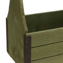 Vintage plantenbak houten gereedschapskist olijfgroen 28×14×31cm