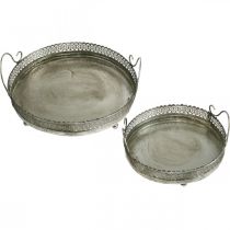 Artikel Vintage dienblad, sier dienblad zilver, kaarsen dienblad H6cm Ø31/24cm set van 2