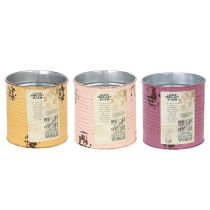 Artikel Bloempot/blik in vintage-stijl met opschrift voor binnendecoratie, 11 cm, 3 stuks