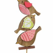 Artikel Lentedecoratie vogels met stok hout gesorteerd H10.5cm 12st