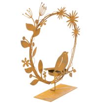 Artikel Decoratieve theelichthouder met vogelmotief en bloemmotief, roestkleurige look, 24 x 27 x 6 cm