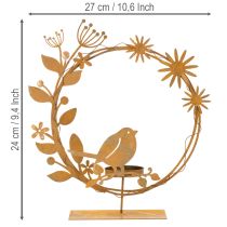 Artikel Decoratieve theelichthouder met vogelmotief en bloemmotief, roestkleurige look, 24 x 27 x 6 cm