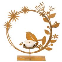Artikel Decoratieve theelichthouder met vogelmotief en bloemmotief, roestkleurige look, 24 x 27 x 6 cm
