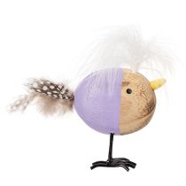 Artikel Decoratieve houten vogel met veren en een kleurrijk lijfje voor tafeldecoratie, 10 cm, 6 stuks
