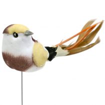 Vogel op draad bruin / oranje 14cm 12st