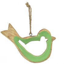 Vogeldecoratie houten decoratieve hanger groen naturel 15,5x1,5x16cm