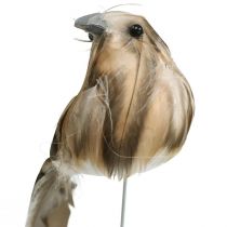 Lente, vogel op draad, bloemdecoratie wit, natuurlijke kleuren H4.5cm 12st