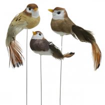 Lentedecoratie, mini vogels, decoratieve vogels op draad bruin, beige H2.5cm 24st