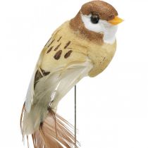 Lentedecoratie, mini vogels, decoratieve vogels op draad bruin, beige H2.5cm 24st