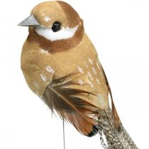 Lente, vogel op draad, deco vogels natuurlijke kleuren H7.5cm 12st