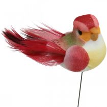 Lente, vogel op draad, kleurrijke bloemstekkers H2.5cm 24st