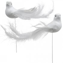 Huwelijksdecoratie, duiven op draad, huwelijksduiven wit H4.5cm 12st