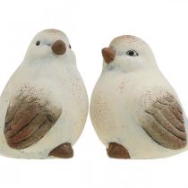 Keramische vogels, lente, decoratieve vogels wit, bruin H7/7.5cm 6st