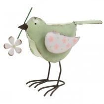 Sierfiguur vogel met bloem lentedecoratie vintage metaal 19.5cm