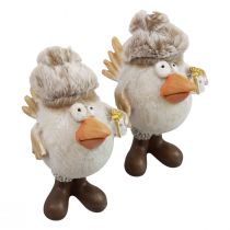 Artikel Kerstfiguren vogel met hoed beige 11,5x8x14cm 2st