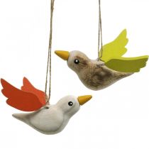Deco vogels hout om op te hangen vogel lente decoratie 10.5cm 6st