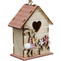 Vogelhuisje om op te hangen, lente, decoratief vogelhuisje met konijn, paasdecoratie 4st