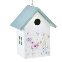 Artikel Vogelhuisje decoratie lente wit turkoois 15x10,5x19cm 2 st