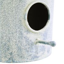 Artikel Vogelhuisje om op te hangen metaal in wit blauw Ø15cm H21cm