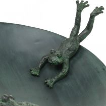 Vogelbad met kikkers, vogelbad metaal look groen, antraciet antiek look Ø28,5cm H13,5cm