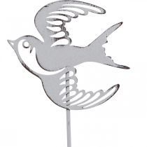 Zwaluwdecoratie, wanddecoratie van metaal, vogels om op te hangen wit, zilver shabby chic H47,5 cm