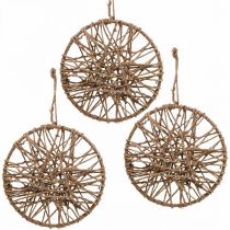 Wanddecoratie boho stijl, sierring jute lint Ø23cm 5st