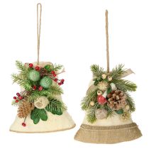 Artikel Rustieke kerstklokken als wanddecoratie, jute takken, dennenappels