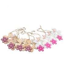 Wanddecoratie hout bloem vlinder wit roze 10×9cm 8st