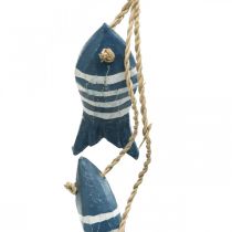 Maritieme deco hanger houten vis om op te hangen klein donkerblauw L31cm