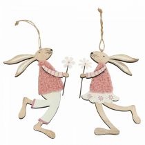 Artikel Wanddecoratie Paashaas om op te hangen hout roze 14×19,5cm 4 st