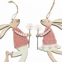 Artikel Wanddecoratie Paashaas om op te hangen hout roze 14×19,5cm 4 st