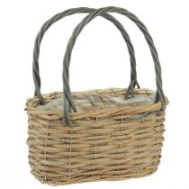 Rieten mand plantentas mand naturel grijs 21x10x12cm